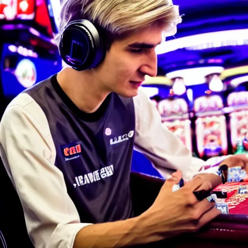 Image similar to handsome xqc gambling : : realistic : : 1 dslr : : 1 - - quality 2