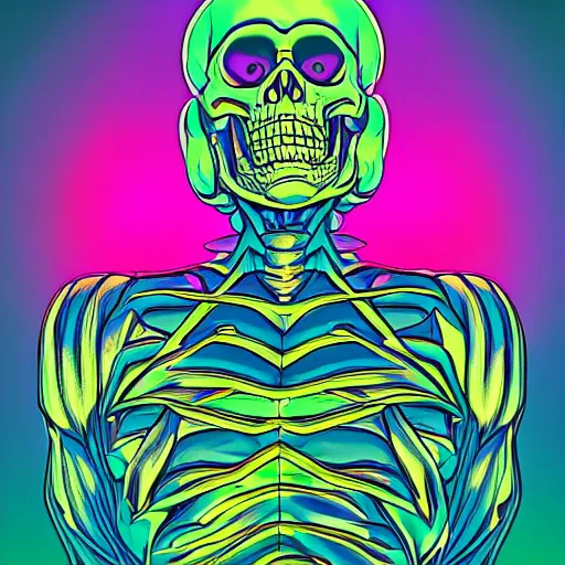 Image similar to skeletor cbum, portrait, vaporwave, synthwave, neon, vector graphics, cinematic, volumetric lighting, f 8 aperture, cinematic eastman 5 3 8 4 film