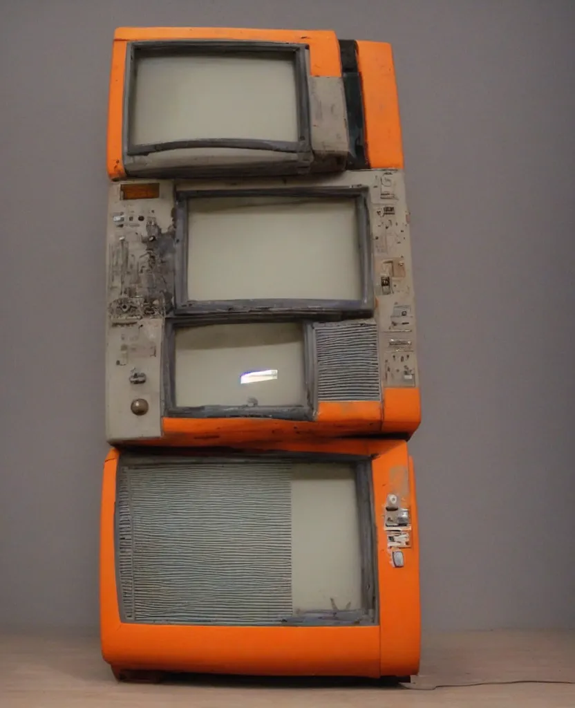 Image similar to broken orange vintage crt monitor