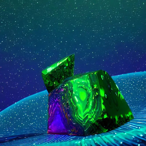 Image similar to prismatic stellar indigo arcane shoggoth gem with emerald marbling rendered in octane