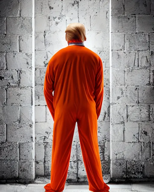 Prompt: Medium Shot Donald Trumps wearing orange pajamas in jail, american eagle biting his head, octane, dramatic lighting, editorial photo, 35mm, very detailed
