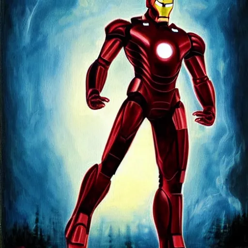 Prompt: iron man, art by bob ross