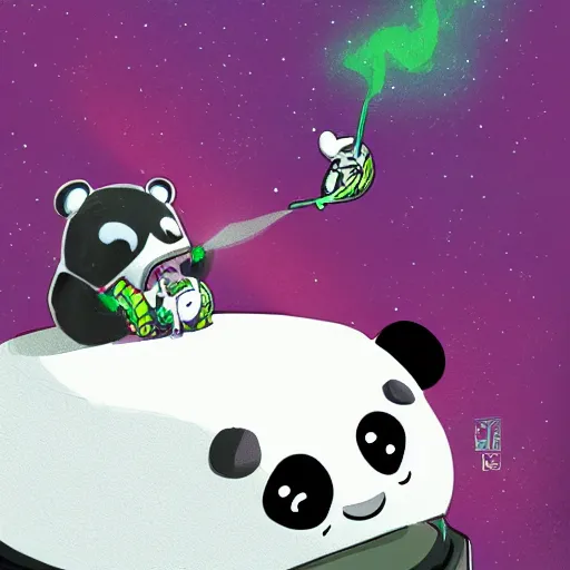Image similar to Alien smoking weed with his pet Panda, digital art, featured on artstation, fine details