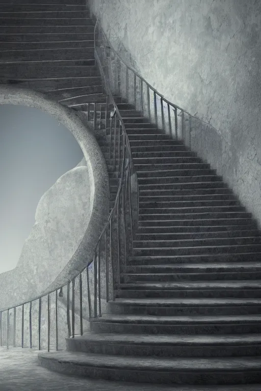 Image similar to stairs from hell to heaven, 8 k, octane render, unreal engine, intricate detail, volumetric lighting, photo real