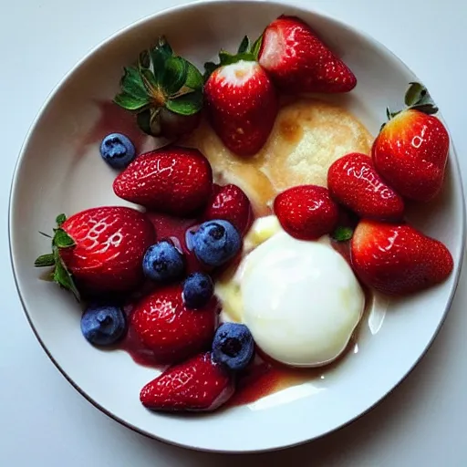 Prompt: good morning breakfast with strawberries food photo instagram
