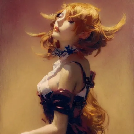 Image similar to a high fashion studio portrait of a cute anime girl, painting by gaston bussiere, craig mullins, j. c. leyendecker