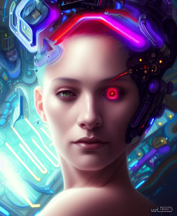 Image similar to a whirlwind of souls rushing inside the metaverse, hologram, half body, neurochip, shaved temple, piercing, jewelry, android, cyborg, cyberpunk face, by loish, d & d, fantasy, intricate, elegant, highly detailed, colorful, digital painting, artstation, concept art, art by artgerm and greg rutkowski and alphonse mucha