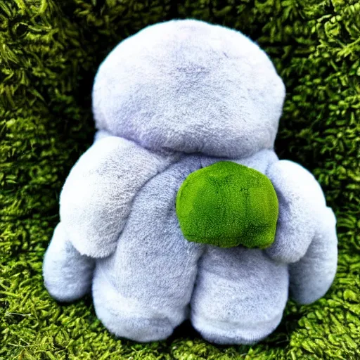 Image similar to plush tardigrade doll with plush broccoli to eat, cute, fluffy, fuzzy, kind, loving, tender