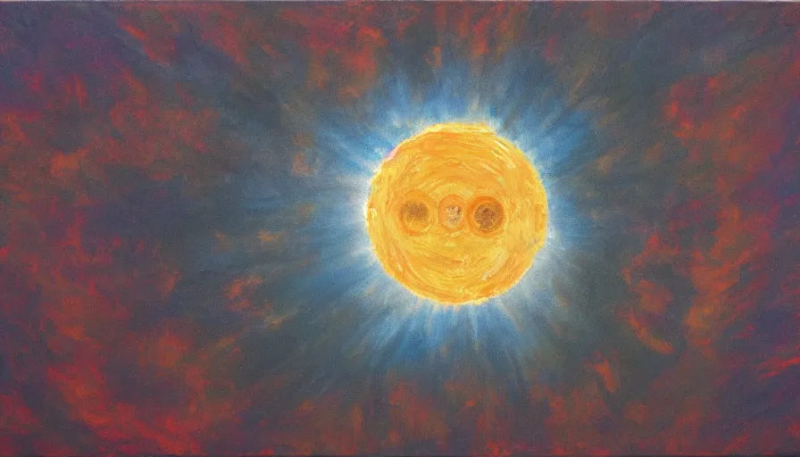 Prompt: the sun seen from earth with a hexagon in front, oil painting