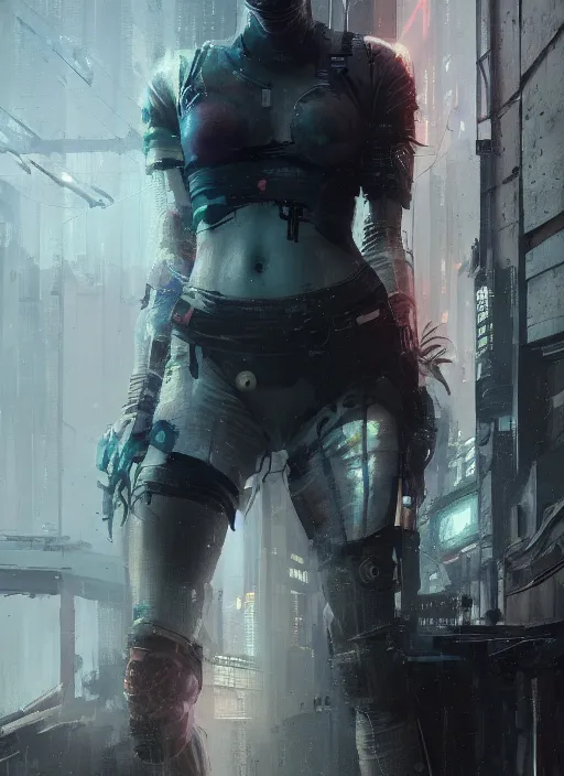 Image similar to female cyberpunk, beautiful face, rule of thirds, intricate outfit, spotlight, by greg rutkowski, by jeremy mann, digital painting