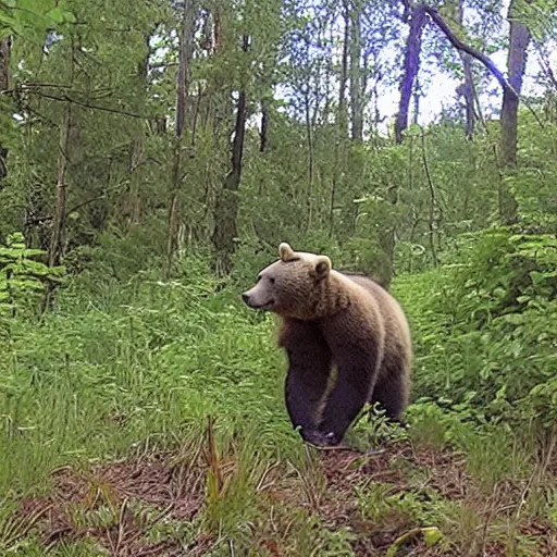 Image similar to trailcam footage of the queen of england hunting for bears