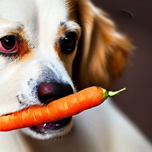 Prompt: A dog eating a carrot, realistic, 4k, detailed