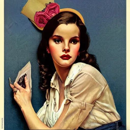 Image similar to lana del rey by norman rockwell