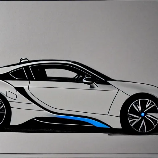 Prompt: bmw i 8, ink drawing