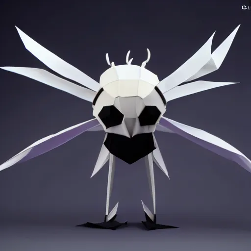 Prompt: Hornet from the game Hollow Knight made out of origami, 8k HD