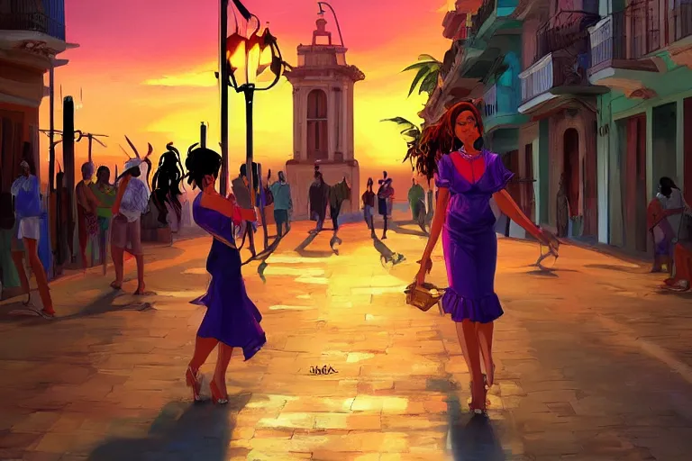 Prompt: concept art, painting of cuban women in havana, digital anime art, good lighting, sunset