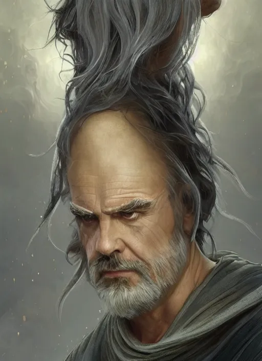 Image similar to Portrait of Sean Connery, white glowing eyes, silver shaggy hair, cloak, ethereal wings, male, fantasy, extremely detailed, digital painting, artstation, concept art, smooth, sharp focus, illustration, stunning lighting, art by artgerm and greg rutkowski and alphonse mucha and simon stalenhag, realistic character concept, high fantasy, light atmosphere, golden ratio, cinematic lighting, hyperdetailed, high resolution, insanely detailed and intricate, artstation, Marc Simonetti, Greg Rutkowski, 8k