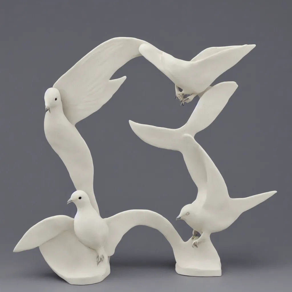 Prompt: sculpture of a dove with wings extended in porcelain