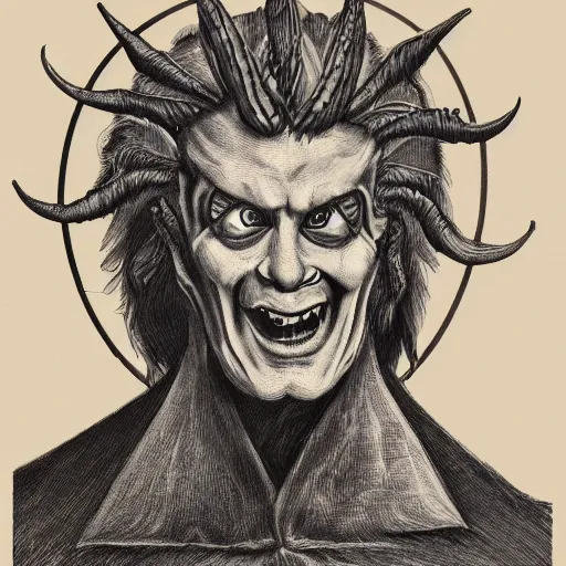 Prompt: detailed portrait of Satan grinning