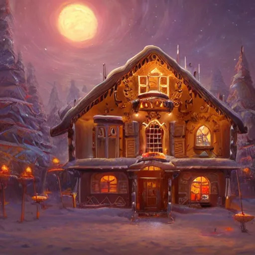 Image similar to futuristic gingerbread house, by Klaus Pillon, 4K, digital art, highly detailed, sharp, high energy