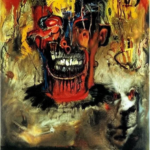 Image similar to a terrifying horrifying excruciating evil hell, by herman brood, by francis bacon, by jean - michel basquiat, by gustave moreau