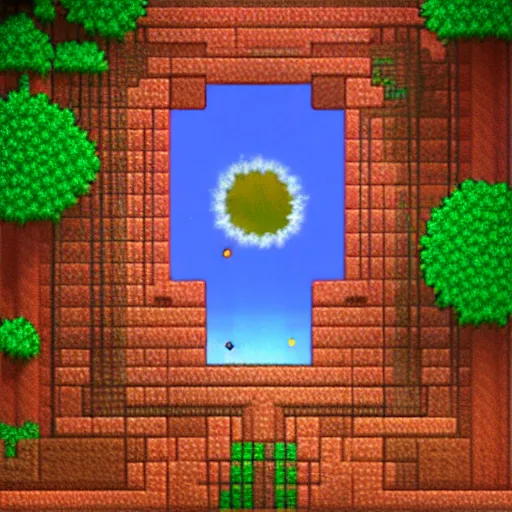 Prompt: portal to terraria. detailed. rule of thirds. intricate. sharp focus. wide angle. unreal engine 8 k. pixel art by victor moura james hayes jim kjexrud