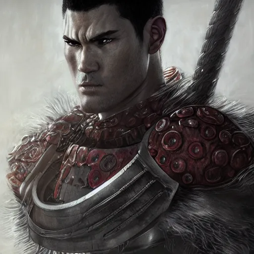 Image similar to photorealistic shockingly amazing portrait of guts from berserk extremely detailed, made by wlop and maxwell boas