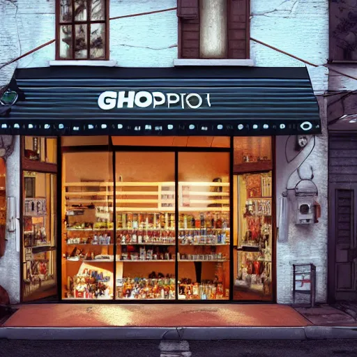 Image similar to ghopply storefront, trending on cgsociety, cgsociety contest winner, 4 k, 8 k