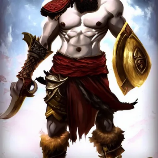 Image similar to Kratos as a character in the game League of Legends, with a background based on the game League of Legends, detailed face