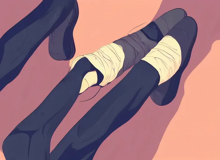 Image similar to a man's leg and a woman's leg. their feet are touching. clean cel shaded vector art. shutterstock. behance hd by lois van baarle, artgerm, helen huang, by makoto shinkai and ilya kuvshinov, rossdraws, illustration, art by ilya kuvshinov