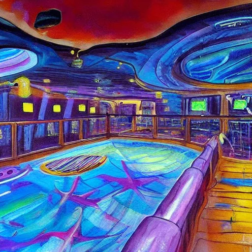 Prompt: a painting of the lost nightclub of Atlantic. An underwater dance floor.