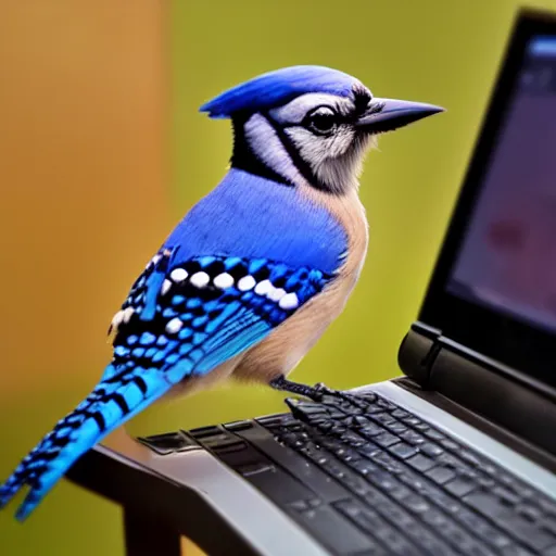 Image similar to bluejay using a computer