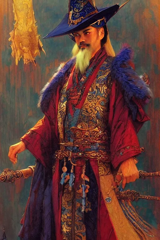 Image similar to wizard, character design, ming dynasty, colorful, painting by gaston bussiere, craig mullins, j. c. leyendecker, tom of finland