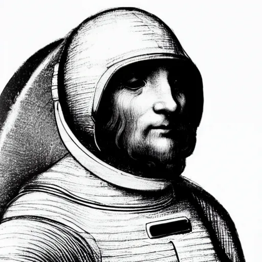 Prompt: self portrait of leonardo da vinci wearing a spacesuit on the moon