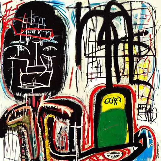 Prompt: God is a homeless man riding the subway by Jean Michel Basquiat