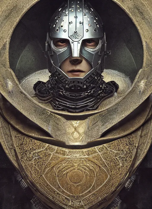 Prompt: portrait of king arthur knight cyborg, kintsugi, modern fine art, fractal, intricate, elegant, highly detailed, digital photography, subsurface scattering, parallax, cinematic back lighting, by jheronimus bosch and frank miller and greg rutkowski,