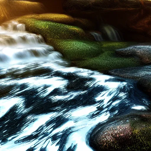 Image similar to a stairway of flowing water, hyperrealistic, 8 k, octane render, unreal engine, highly detailed, a real photographic, digital art, 8 k, realistic, ocatne render