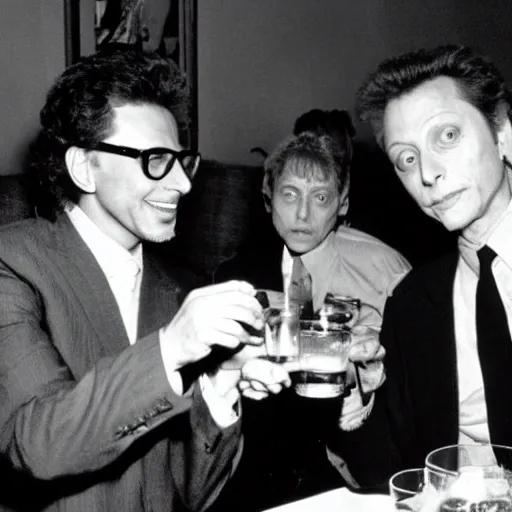 Image similar to jeff goldblum having a drink with christopher walken