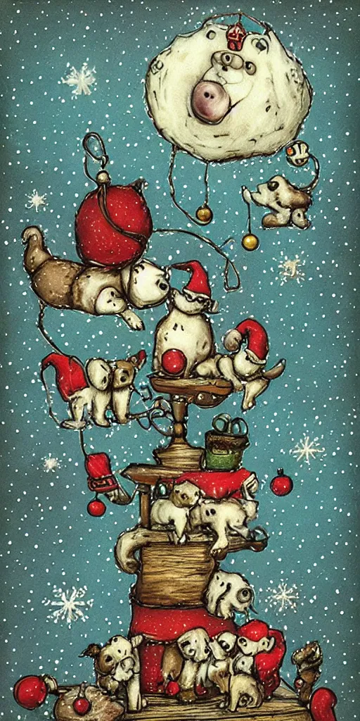 Prompt: a christmas puppies scene by alexander jansson