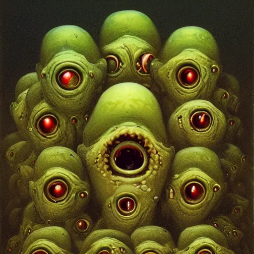 Image similar to a portrait of a pile of living sentient slimy eyeballs, from the terrifying and incomprehensible beyond, body horror, by gerard brom, zdzisław beksinski and ansel adams