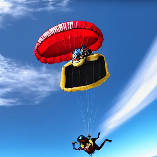Prompt: A photo of a monkey wearing a parachute, skydiving, HD, 4k,