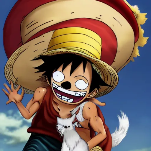 Image similar to luffy from one piece with an australian shepard, on artstation