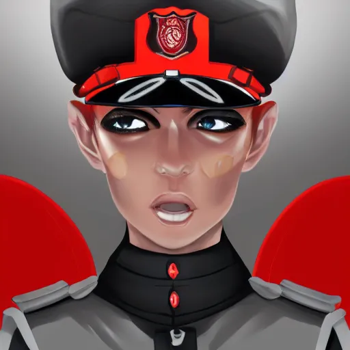 Image similar to possessed skin security officers beige uniform and caps glowing red skin trending on artstation high detail digital painting