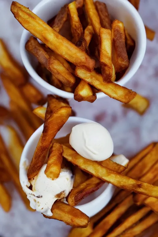 Image similar to french fries flavoured ben and jerry's ice cream, ice cream with pieces of french fries