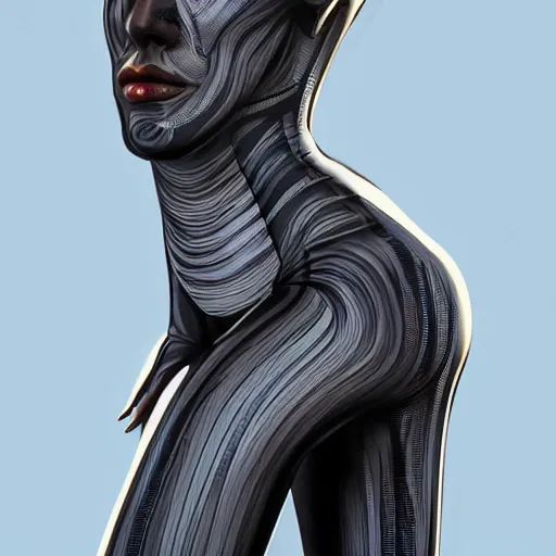 Prompt: full body portrait of a beautiful woman with a perfect face and body wearing a transparent plastic skin tight jumpsuit with circular cutouts, highly detailed, digital painting, artstation, cgscoiety, cinematic, intricate, smooth, sharp focus, illustration, Unreal Engine 5, concept art, 8K, art by Westworld and Esao Andrews.