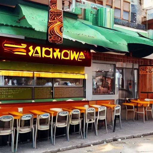 Prompt: Art Deco shawarma cafe