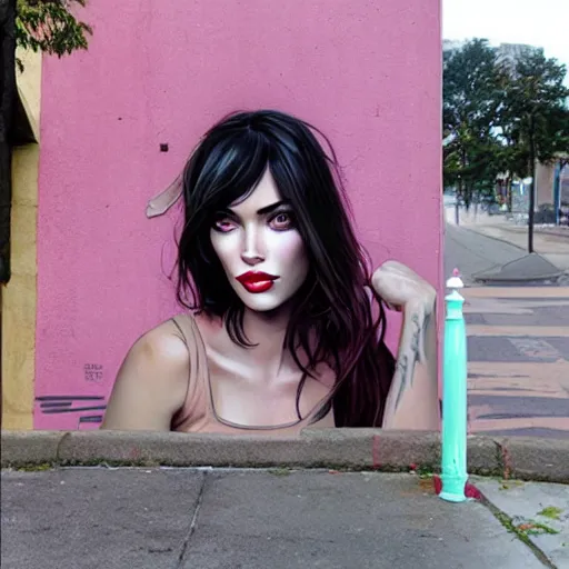 Prompt: Street-art portrait of Megan Fox in style of Etam Cru