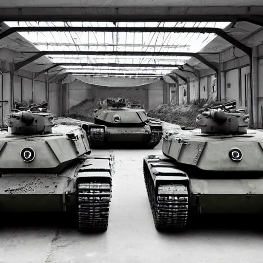 Prompt: panzer tanks in a garage