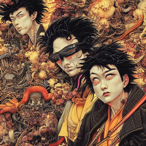 Image similar to closeup of exploding heads, by yoichi hatakenaka, masamune shirow, josan gonzales and dan mumford, ayami kojima, takato yamamoto, barclay shaw, karol bak