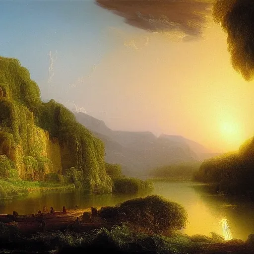 Image similar to An oil painting called: river of light that leads to God, painted by Thomas Cole, award winning, extremely detailed, 4k,